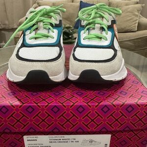 Tory Burch Sawyer Training Neon Orange and White Sneakers!